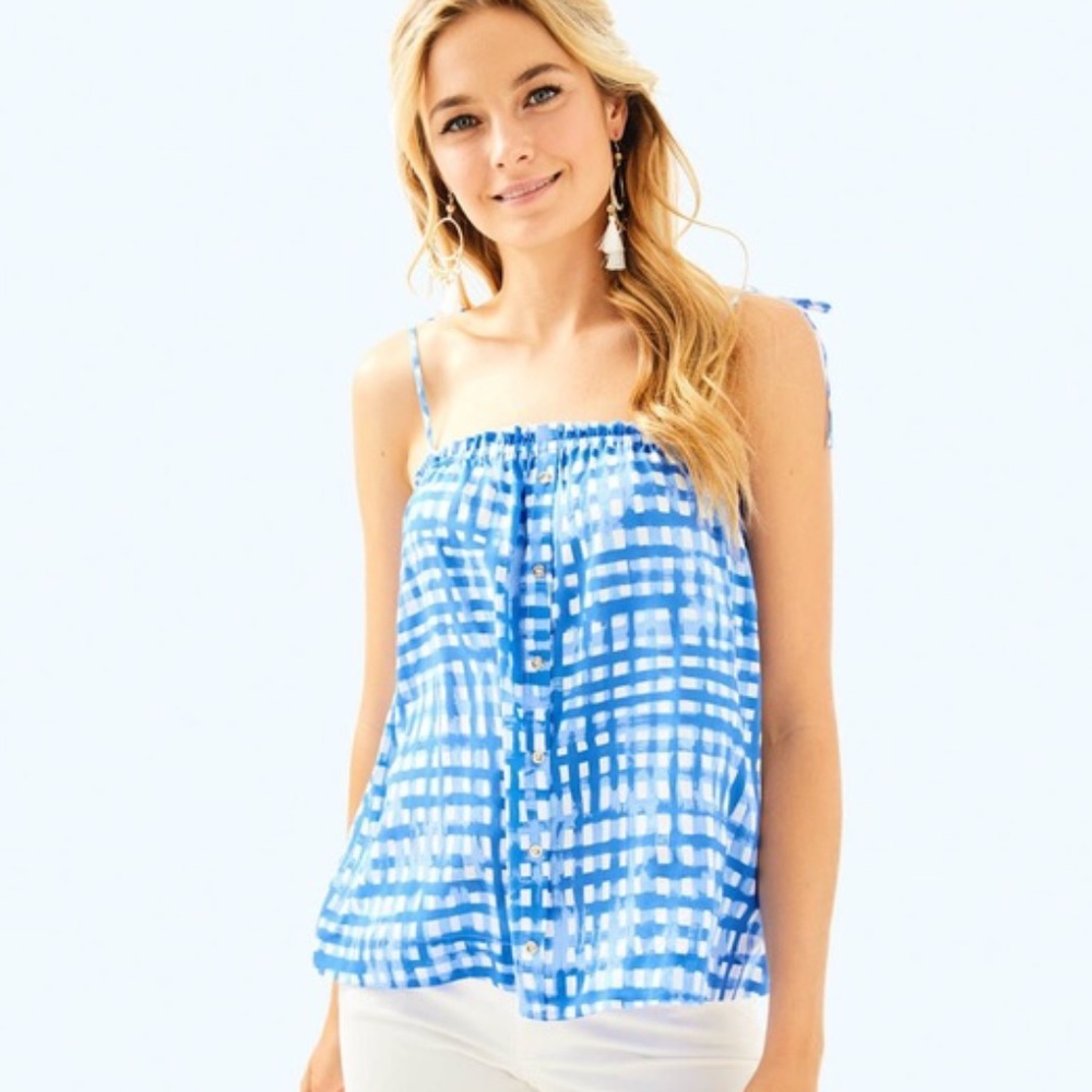 Lilly Pulitzer Blue Gingham Tie Strap Top